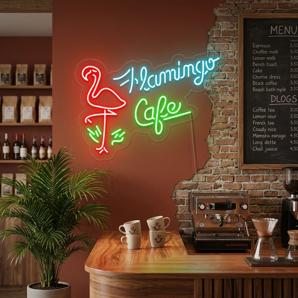 "Flamingo Cafe, Tienda" Letreros Neon