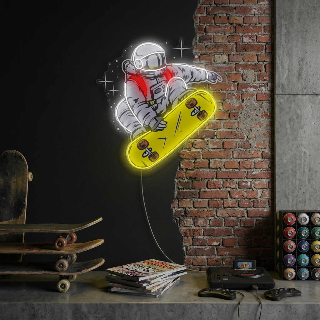 "Astronauta en monopatín" Letrero de neón