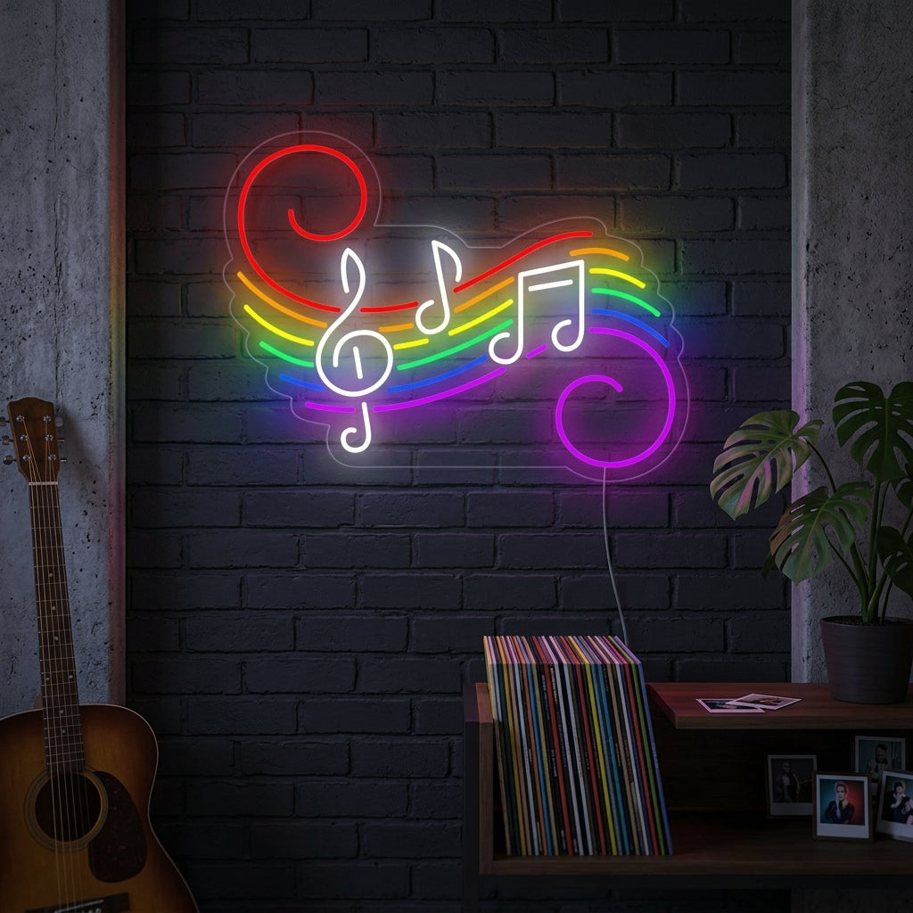 "Bandera Arcoíris Orgullo Lgbt Única, Notas Musicales" Letreros Neon