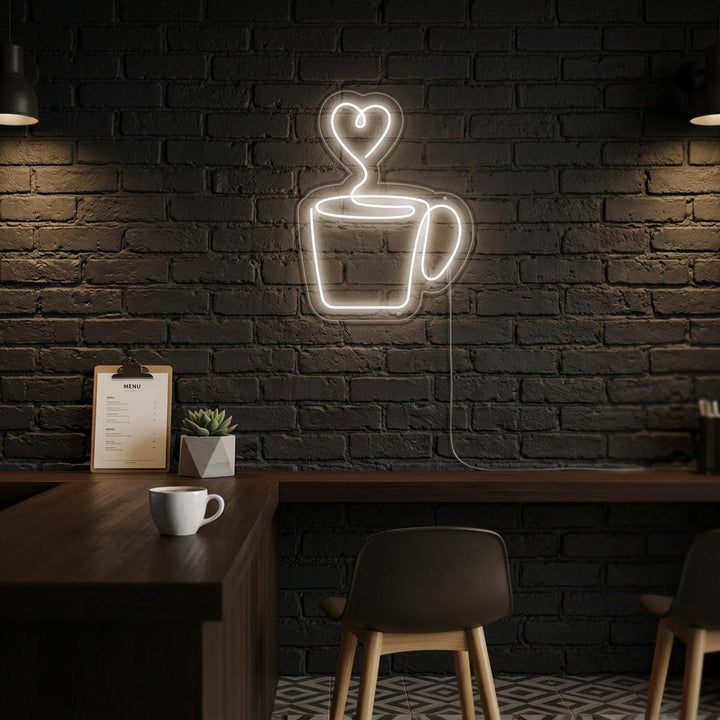 "En Forma De Corazón, Taza De Café" Letreros Neon