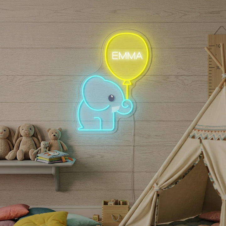 "Nombre Personalizado Con Elefante Y Globo, Decoracion De Habitaciones Infantiles" Letreros Neon