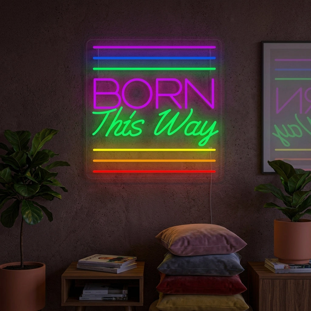 "Bandera Arcoíris Orgullo Lgbt Única, Born This Way" Letreros Neon