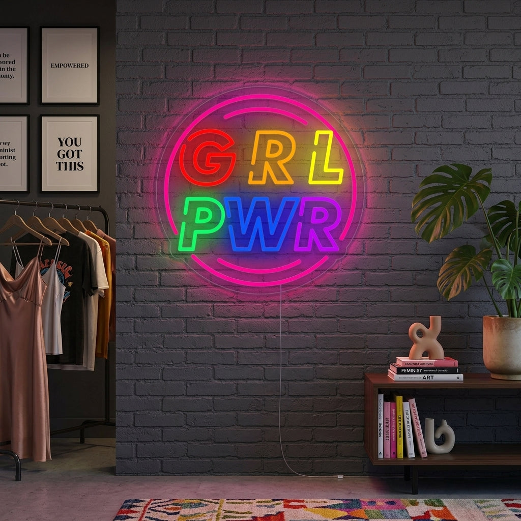 "Girl Power with Circle" Letreros Neon
