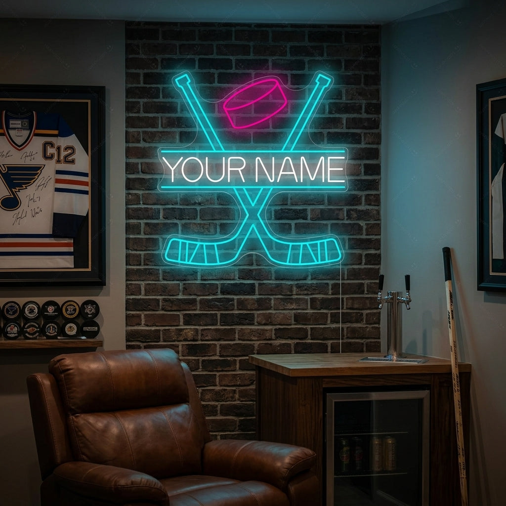 "Palos De Hockey Cruzados Personalizados" Letrero de neón