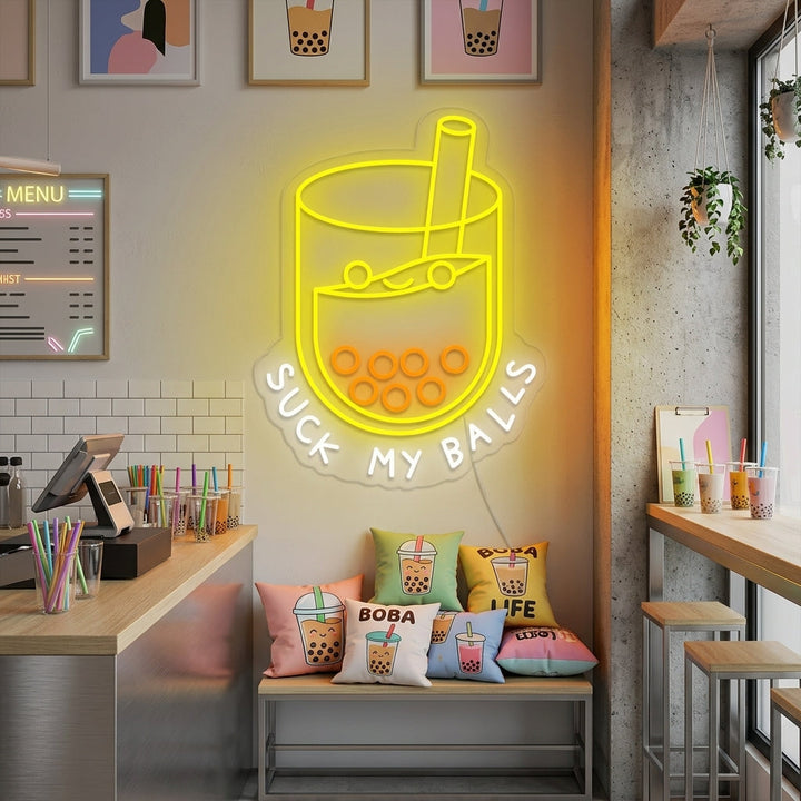 "Suck my balls, Té de boba, amantes del boba" Letreros Neon