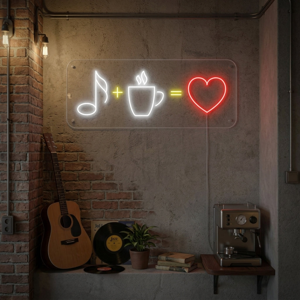 "Café Música Amor" Letreros Neon