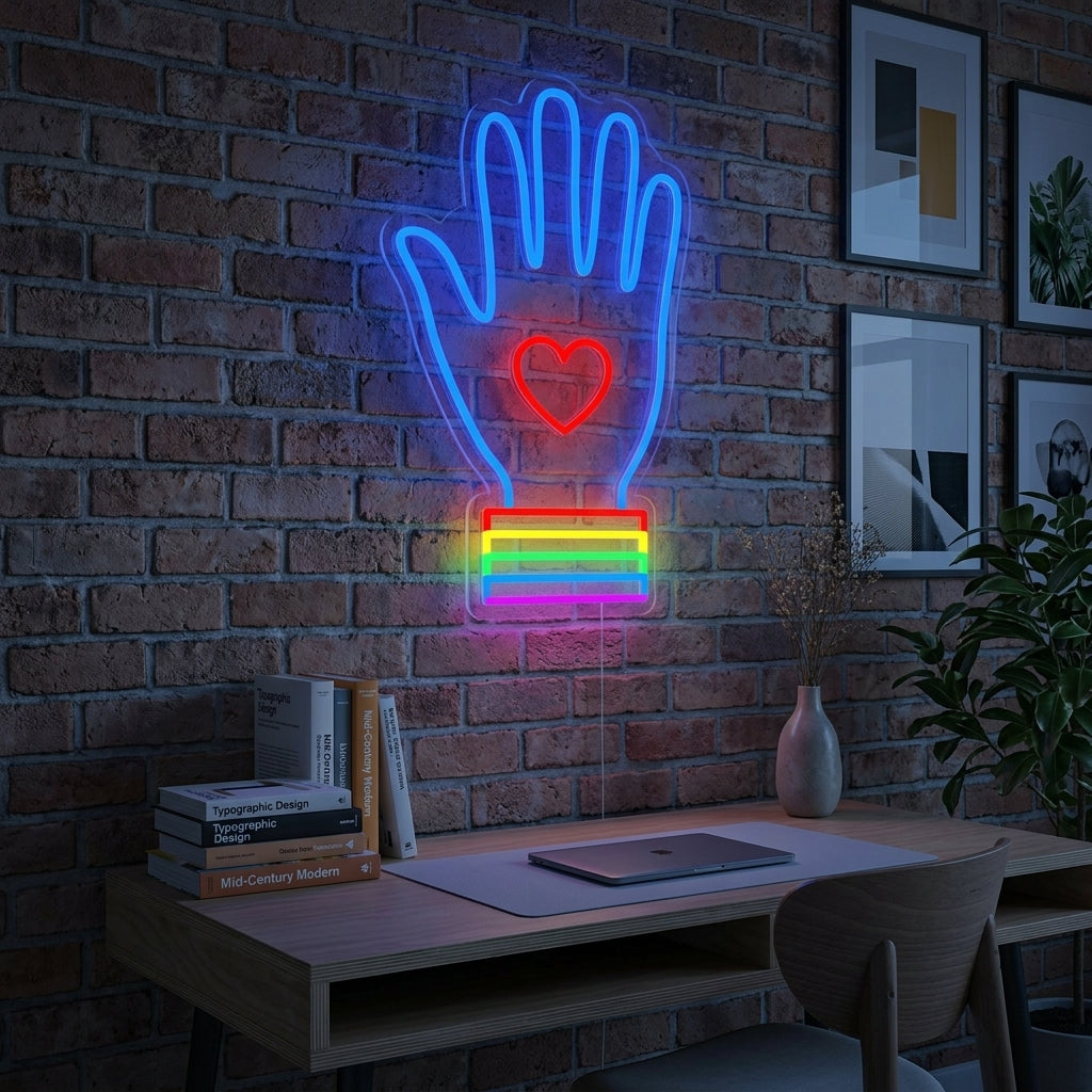"Bandera Arcoíris Orgullo Lgbt Única, Mano" Letreros Neon