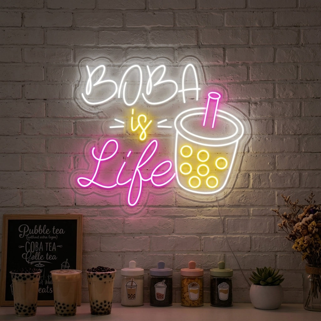 "Vaso de boba, Boba is Life" Letreros Neon