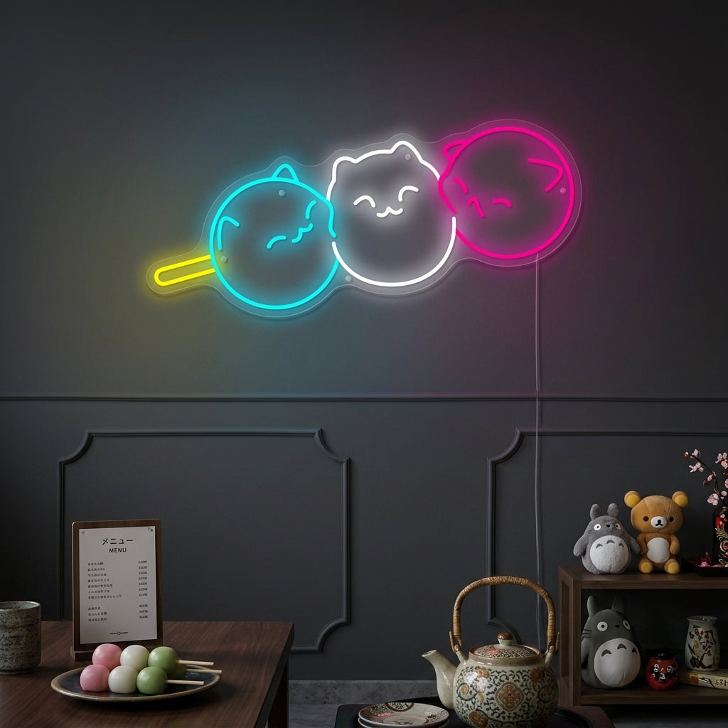 "Kawaii Japonés Dango Gato Dango" Letrero de neón