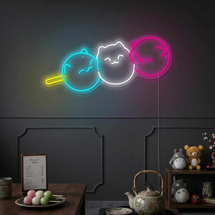 "Kawaii Japonés Dango Gato Dango" Letrero de neón
