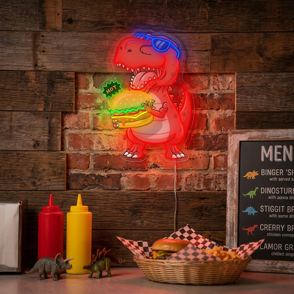 "Hamburguesa Dinosaurio" Letrero de neón