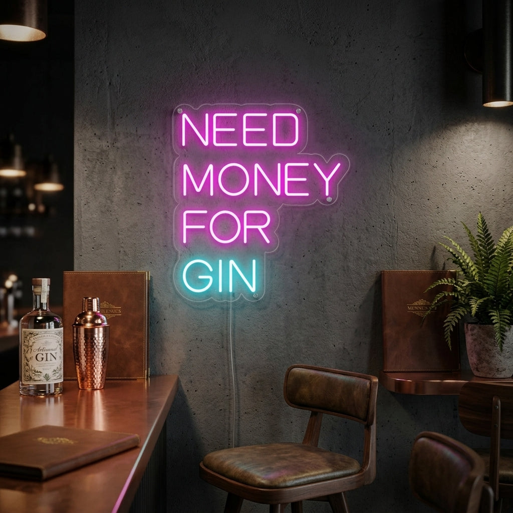 "Need Money For Gin Bar De Cerveza" Letreros Neon