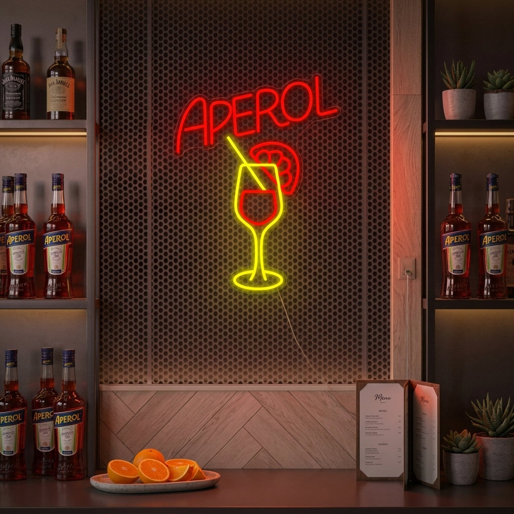 "Bar Aperol Y Vaso De Vidrio" Letreros Neon