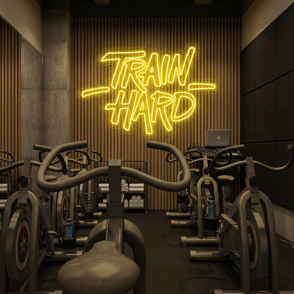"Train Hard, Decoración De Gimnasio, Citas De Gimnasio, Citas De Fitness, Citas De Entrenamiento" Letreros Neon