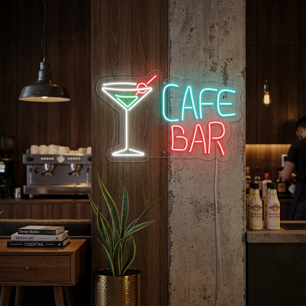 "Cocktails, Coffee Bar" Letreros Neon