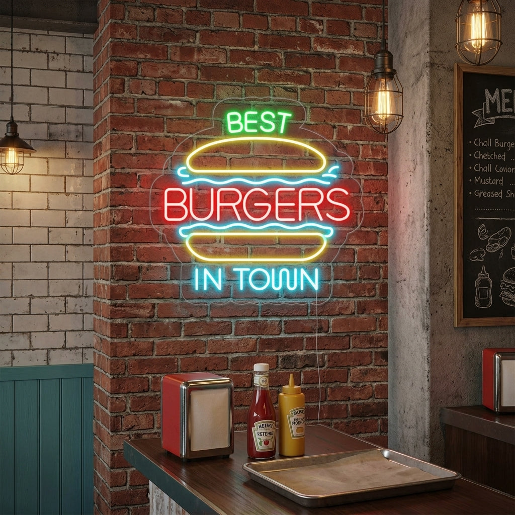 "Best Burgers In Town" Letreros Neon
