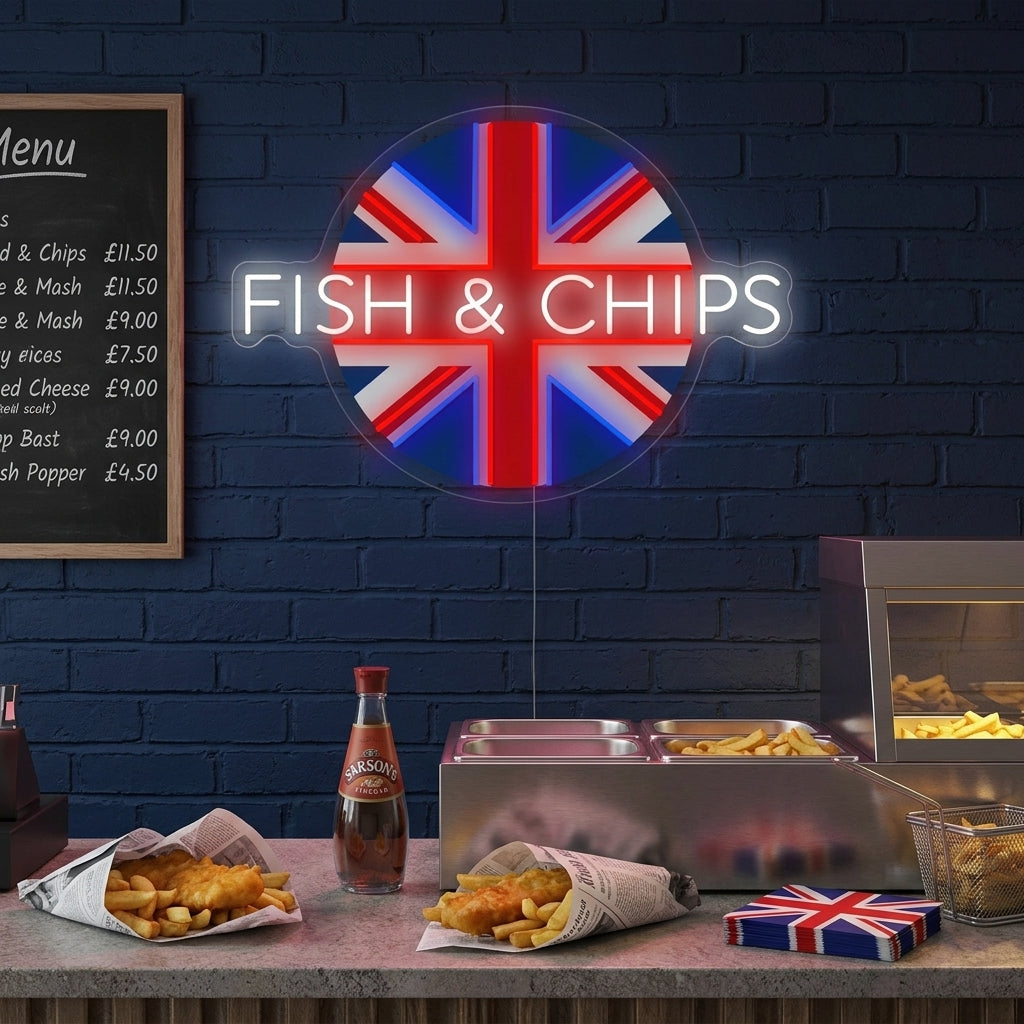 "Uk Fish & Chips" Letrero de neón