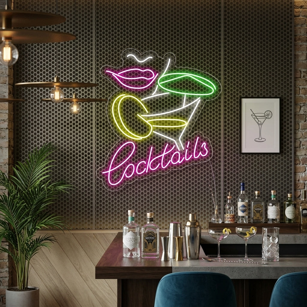 "Gin Tonic Cocktail Mujer Bar" Letreros Neon