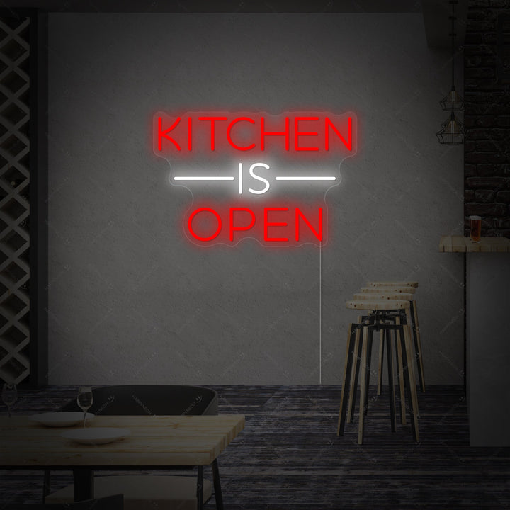 "Kitchen Is Open" Letrero de neón
