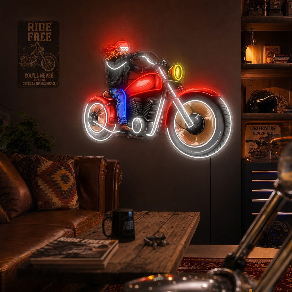 "Hombre y moto retro clásica" Letrero de neón