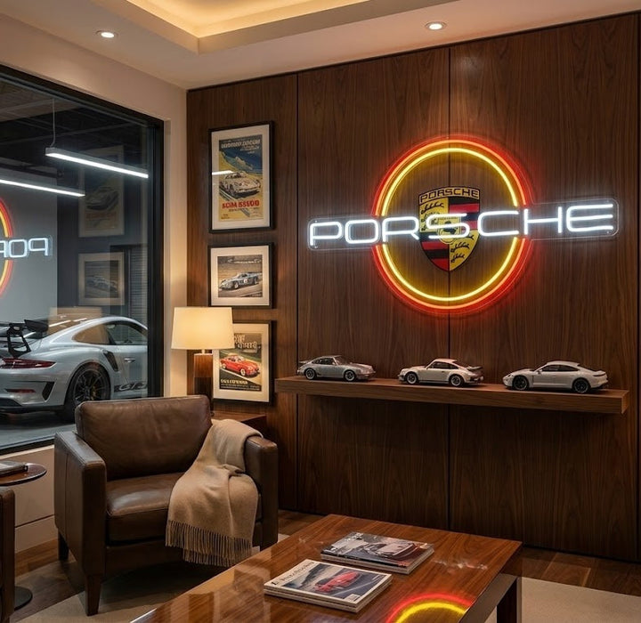 "Logotipo de Porsche con círculo" Letrero de neón