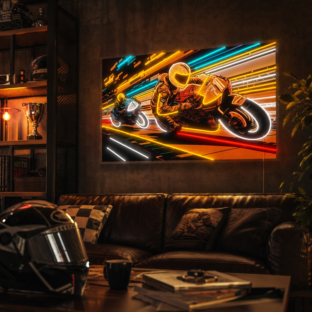 "Motos de carreras" Letrero de neón