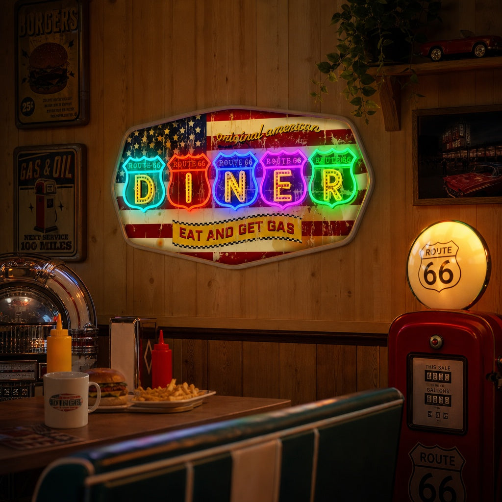 "Retro Route Diner" Letrero de neón