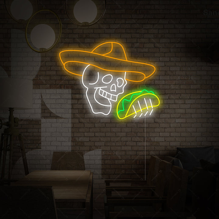 "Calavera con tacos" Letrero de neón
