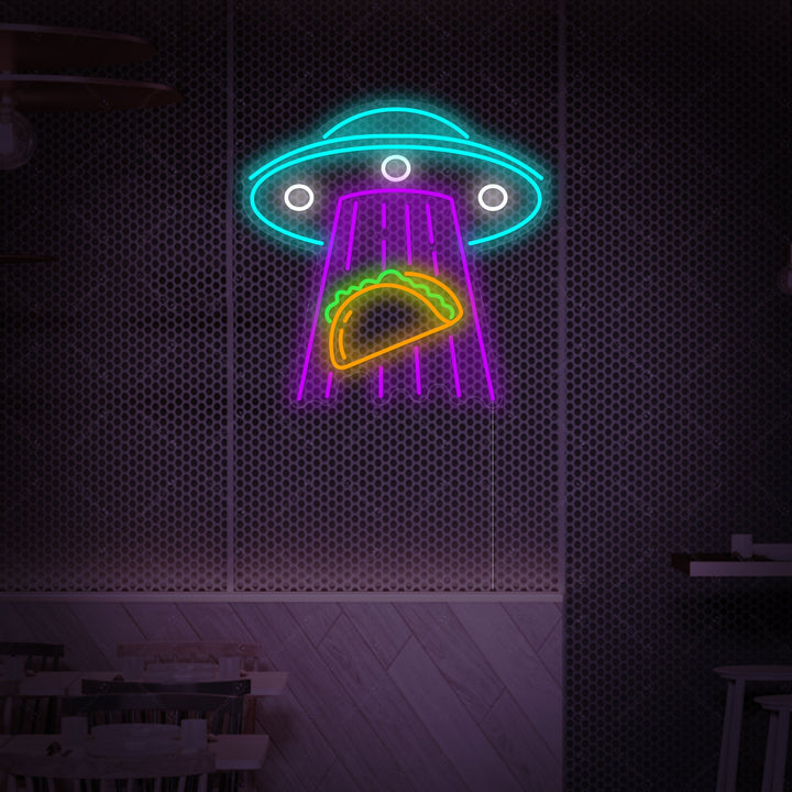 "Ufo Abducting Tacos" Letrero de neón