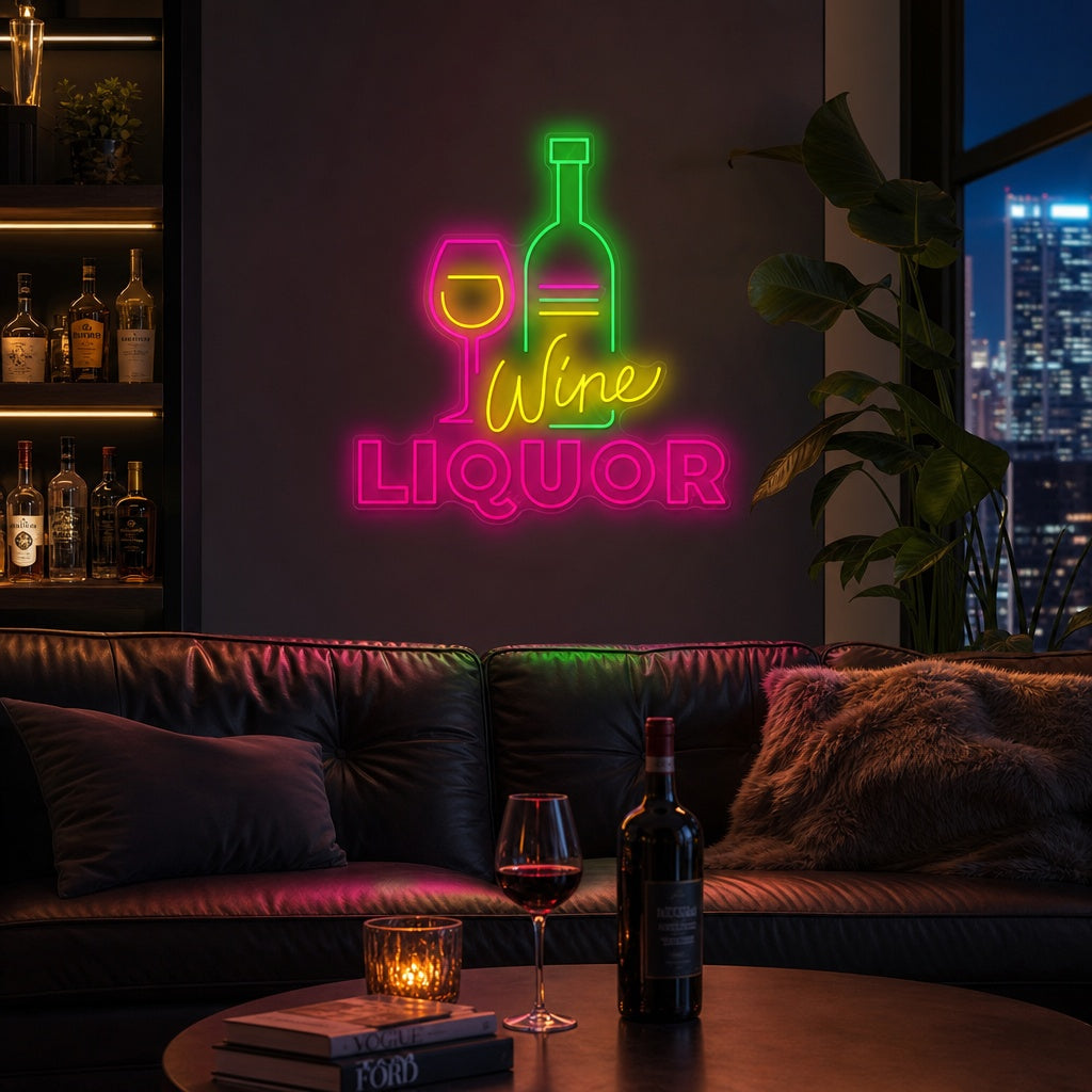 "Wine Liquor" Letrero de neón