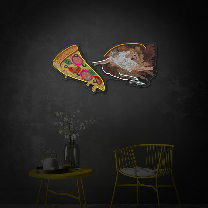 "Adam God hizo pizza, anuncio de comida rápida, logotipo de restaurantes" Letrero de neón LED impreso con UV