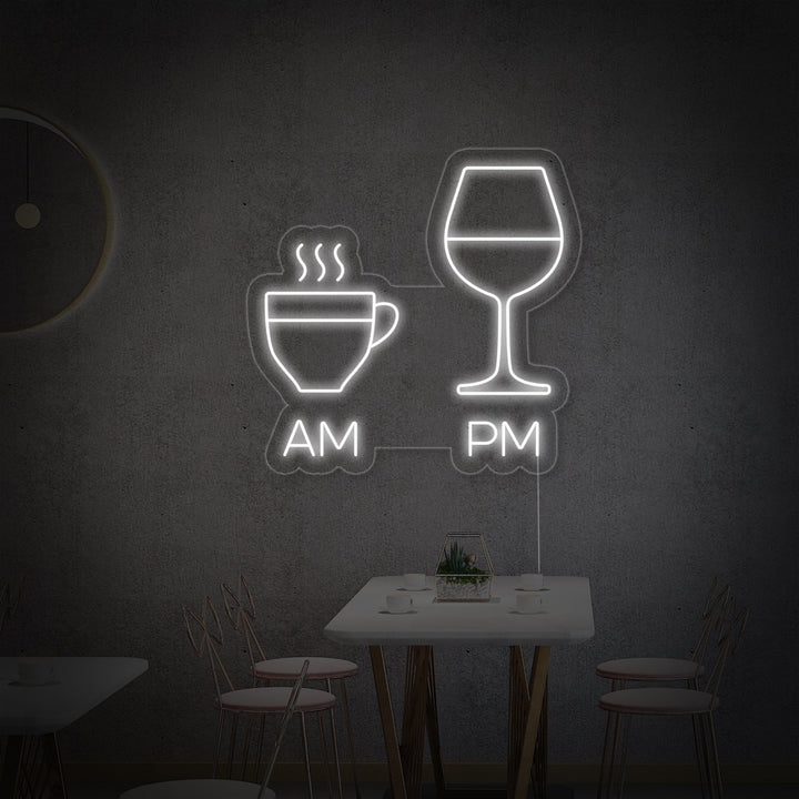 "AM, PM, Tazas De Café, Copas De Vino, Bar" Letreros Neon
