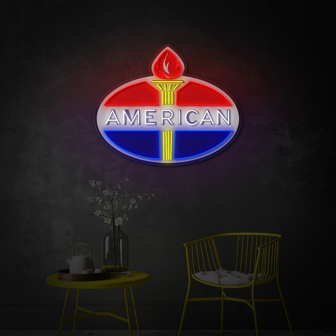 "Logotipo de gasolina americano" Letrero de neón LED impreso con UV