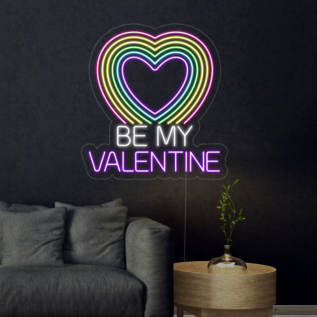 "Be My Valentine, Corazón Arcoíris" Letreros Neon