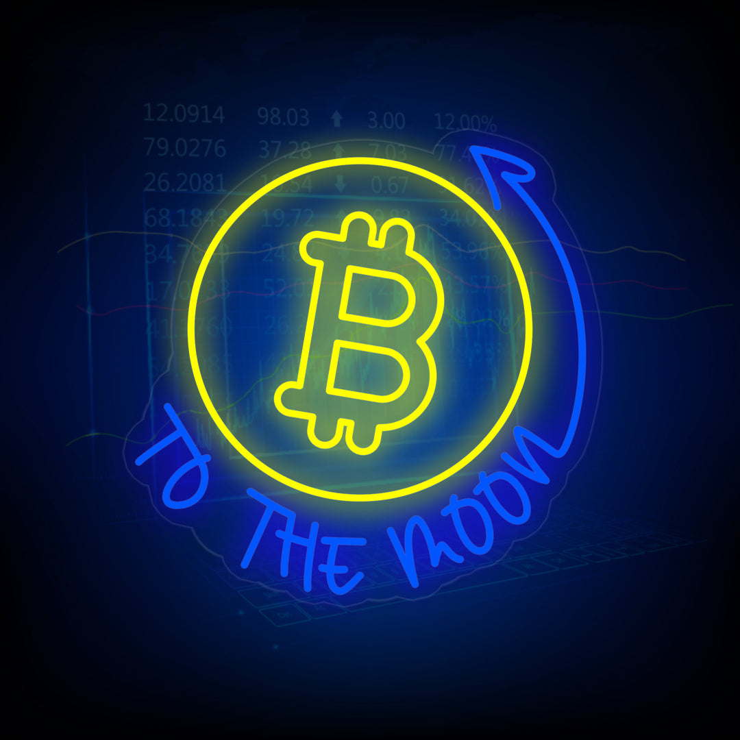 "Bitcoin to the Moon" Letreros Neon