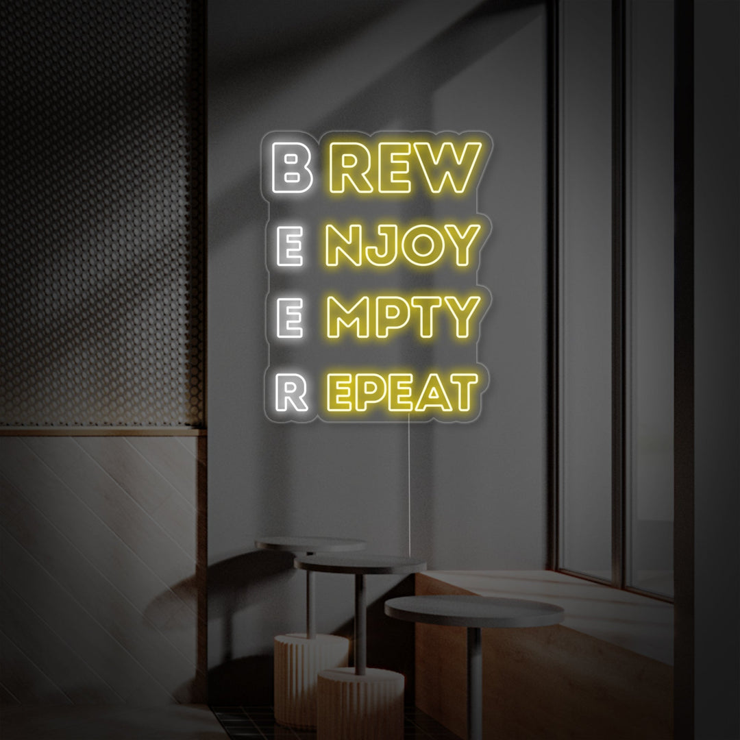 "Brew Enjoy Empty Repeat Beer Bar" Letreros Neon