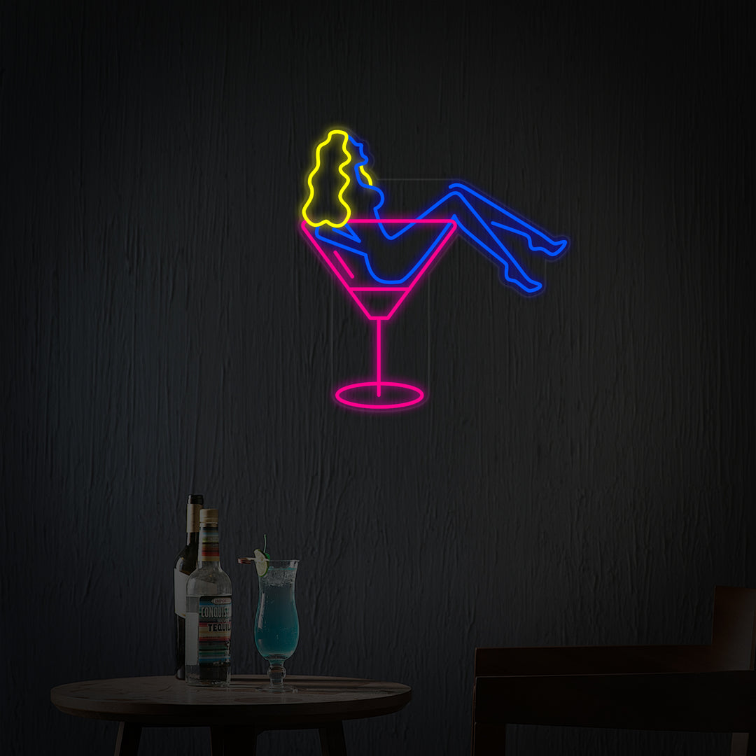 "Mujer De Burlesque Nights Y Copa De Cocktail" Letreros Neon