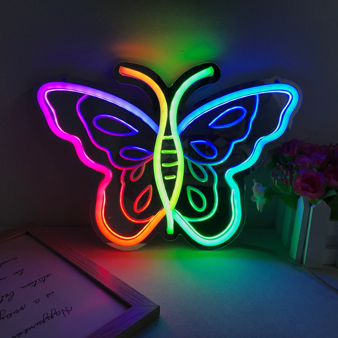 "Mariposa, Cambio De Color Soñador" Espejo con Letreros Neon