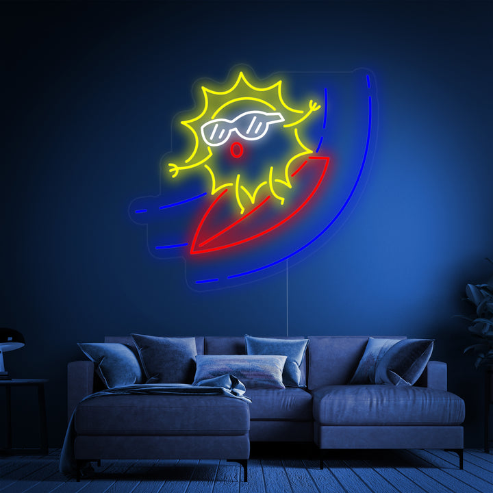 "Sol De Dibujos Animados En Una Tabla De Surf" Letreros Neon