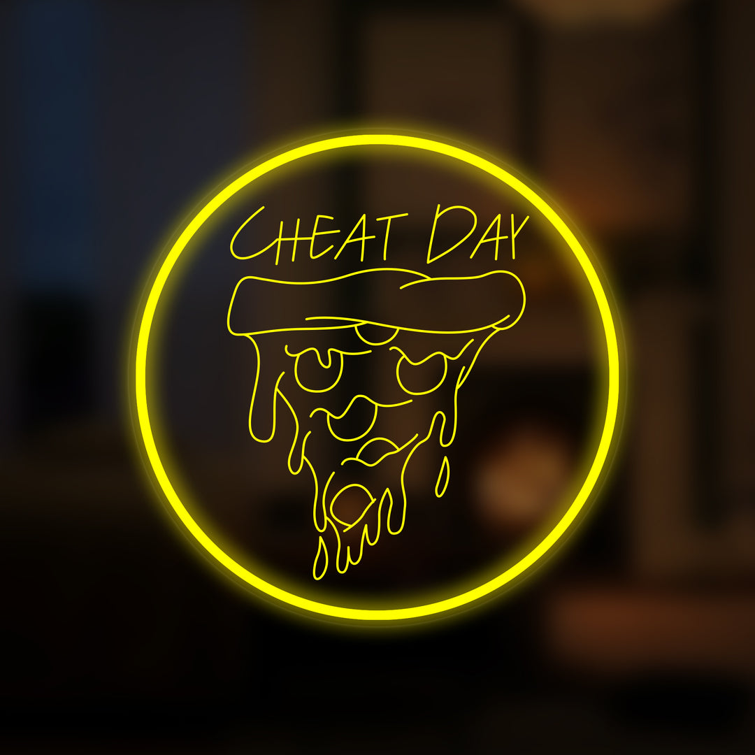 "Cheat Day Pizza" Mini Letreros Neon