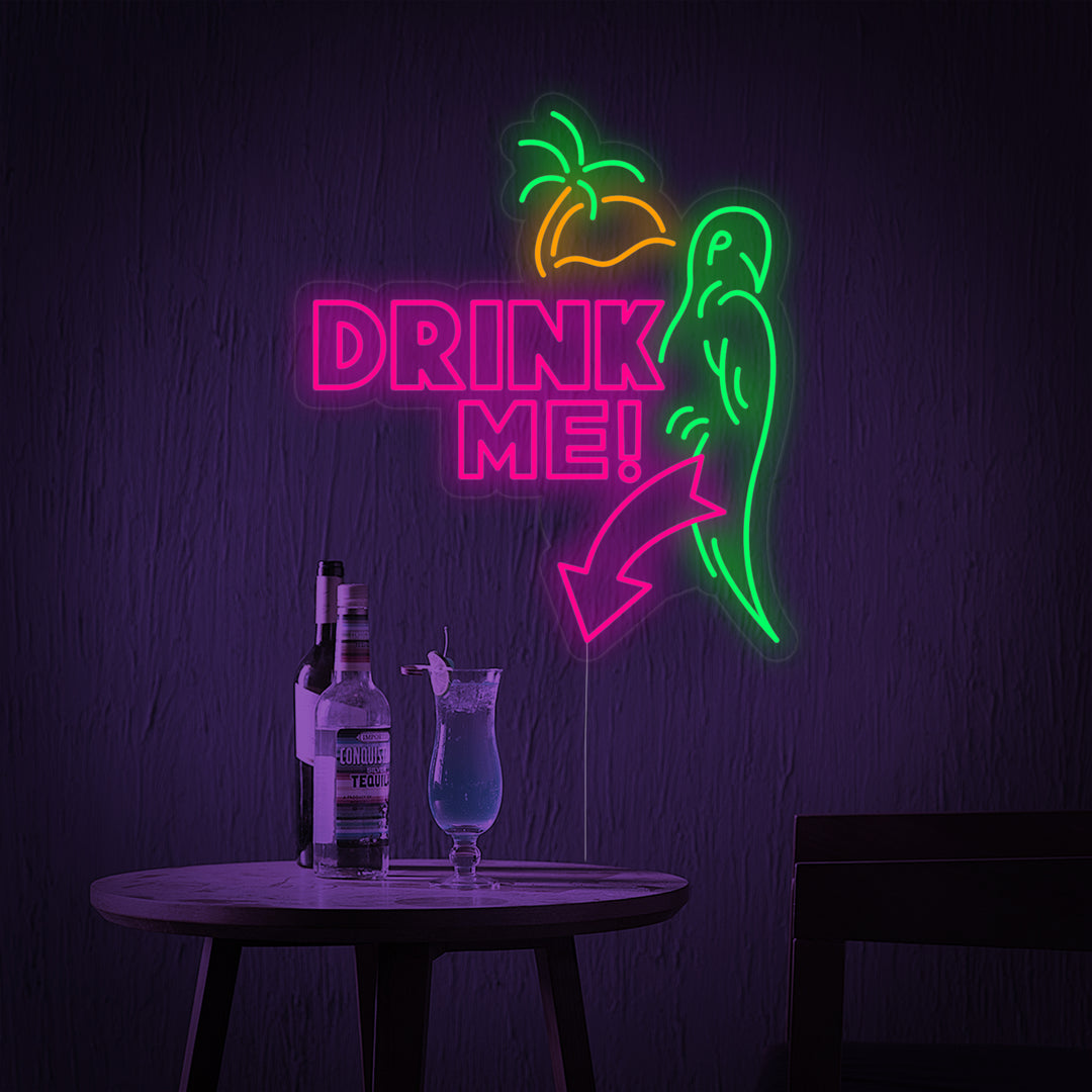 "loro, Drink Me" Letreros Neon
