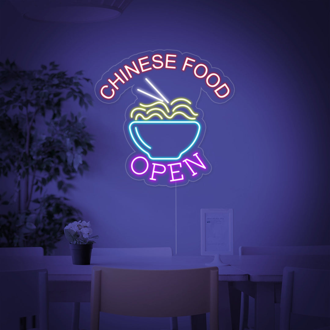 "Chinese Food Open, Fideos" Letreros Neon