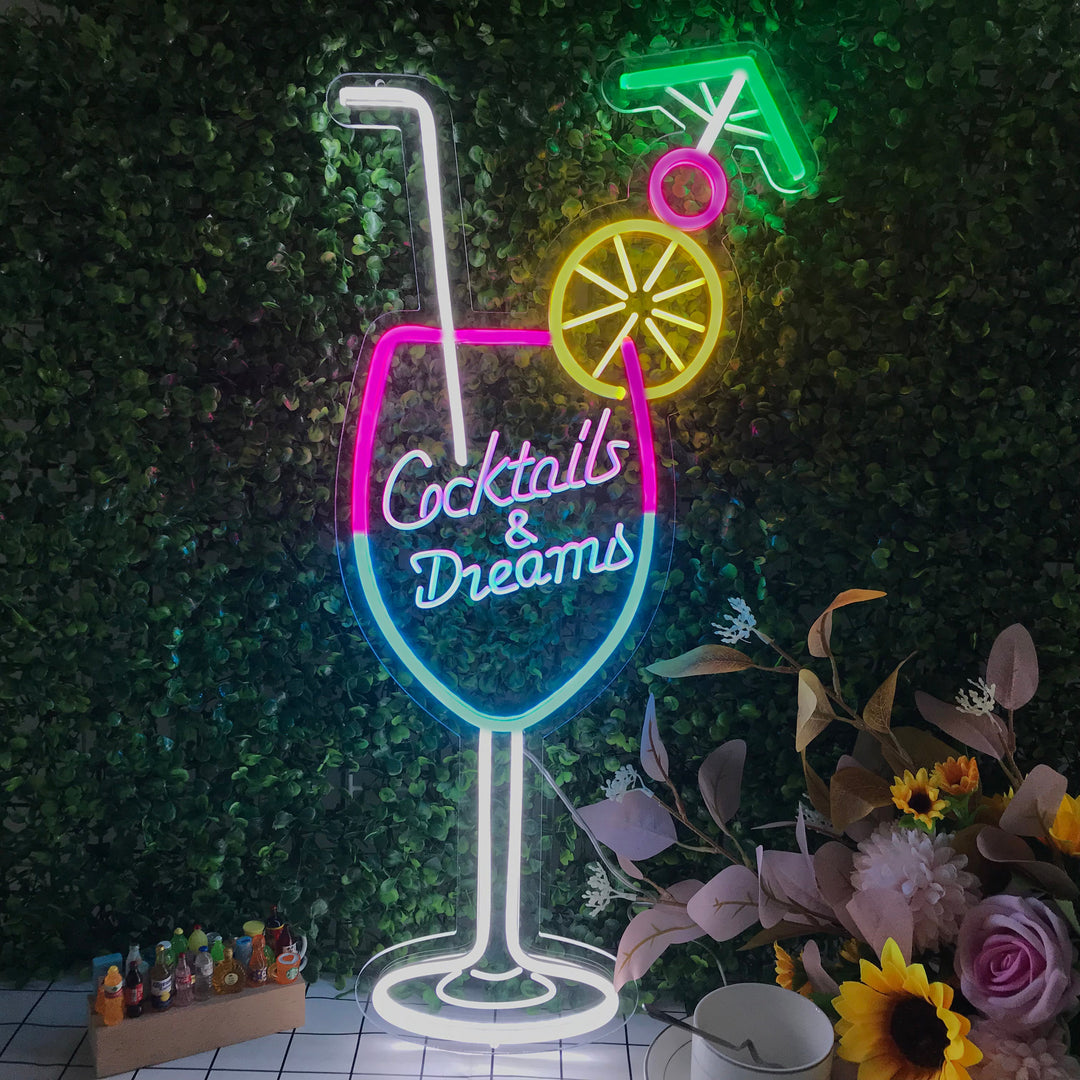 "Cocktails & Dreams" Mini Letreros Neon