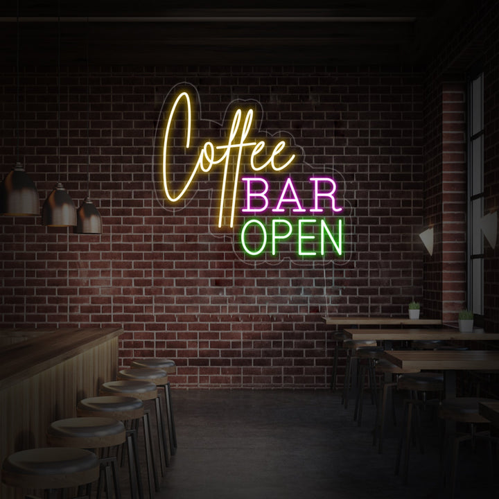 "Coffee Bar Open" Letreros Neon