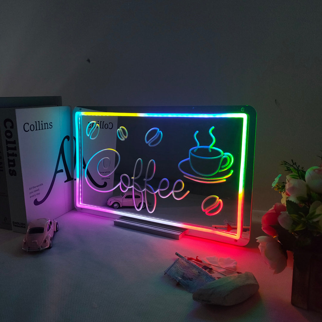 "Coffee, Taza De Café, Cambio De Color Soñador" Espejo con Letreros Neon
