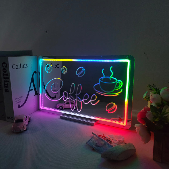 "Coffee, Taza De Café, Cambio De Color Soñador" Espejo con Letreros Neon