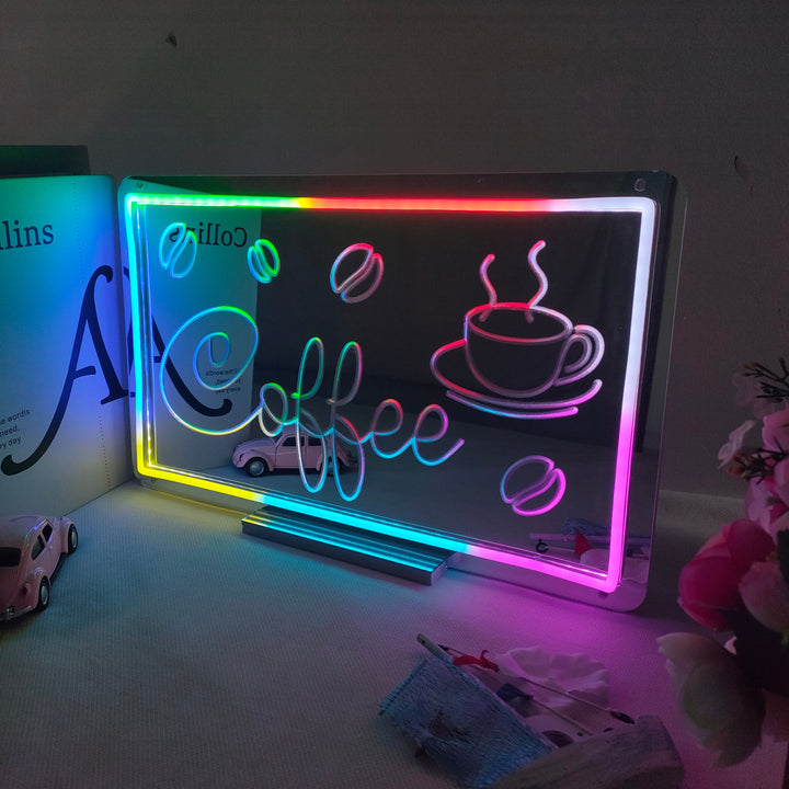 "Coffee, Taza De Café, Cambio De Color Soñador" Espejo con Letreros Neon