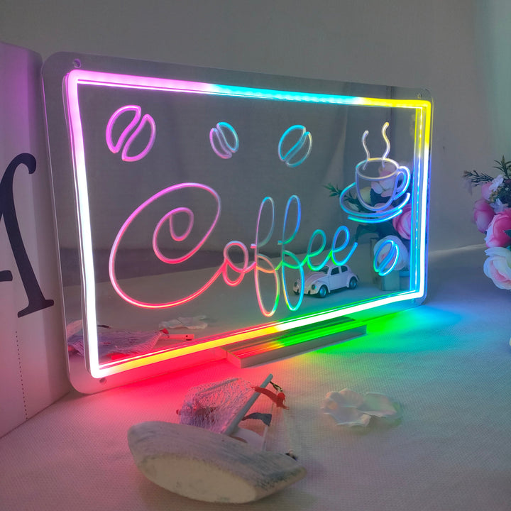 "Coffee, Taza De Café, Cambio De Color Soñador" Espejo con Letreros Neon