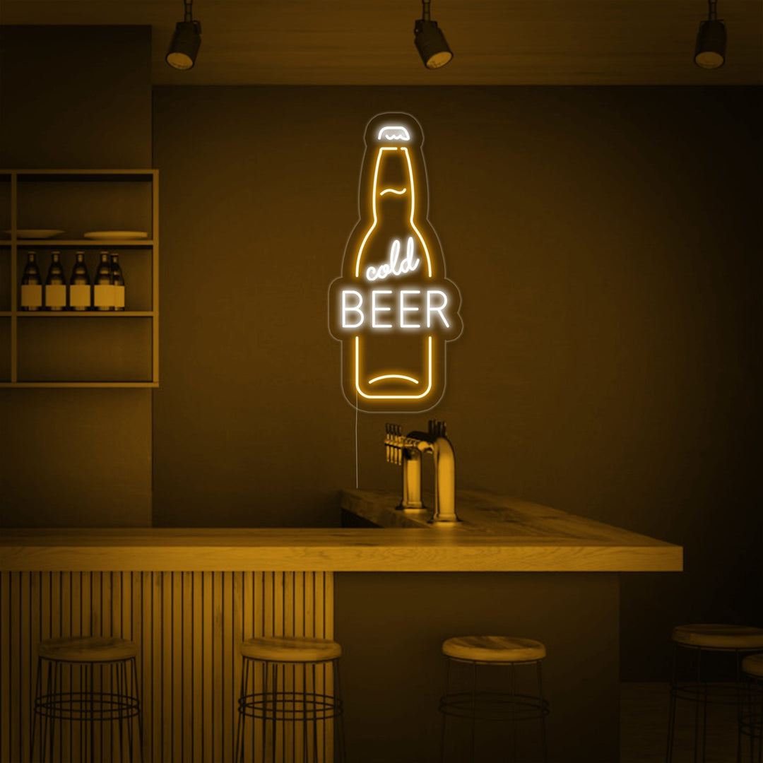 "Cold Beer Botella De Cerveza Bar" Letreros Neon