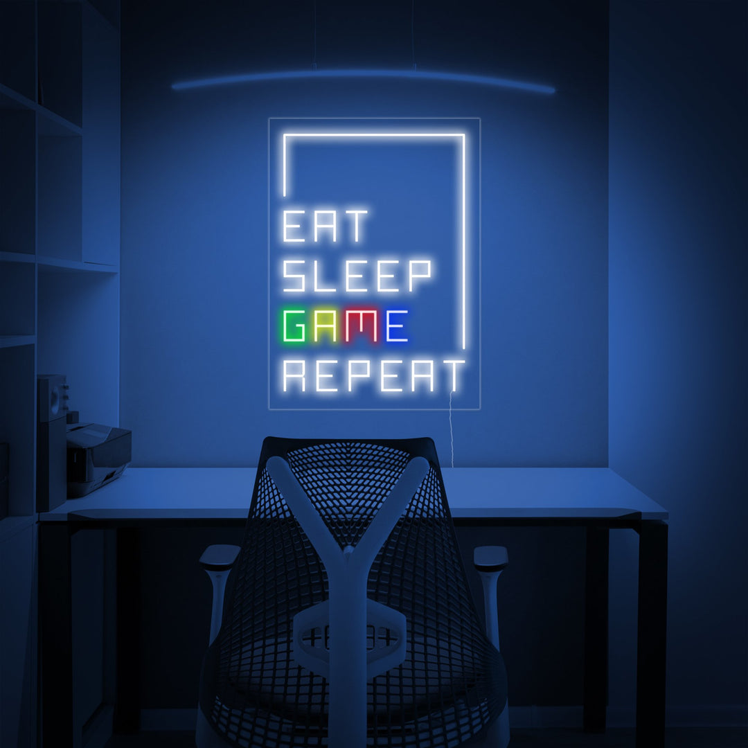 "Eat Sleep Game Repeat, Decoración De Jugador" Letreros Neon